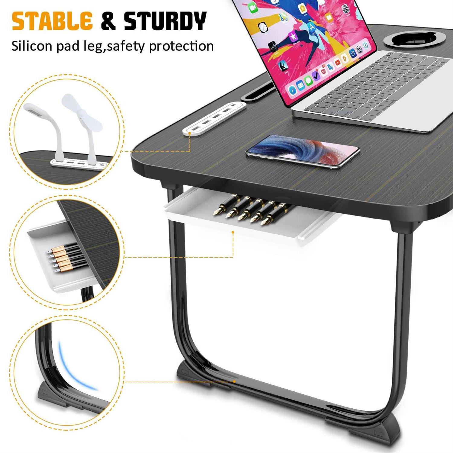 fayquaze Lap laptop desk, portable foldable laptop bed table with storage drawer and cup holder