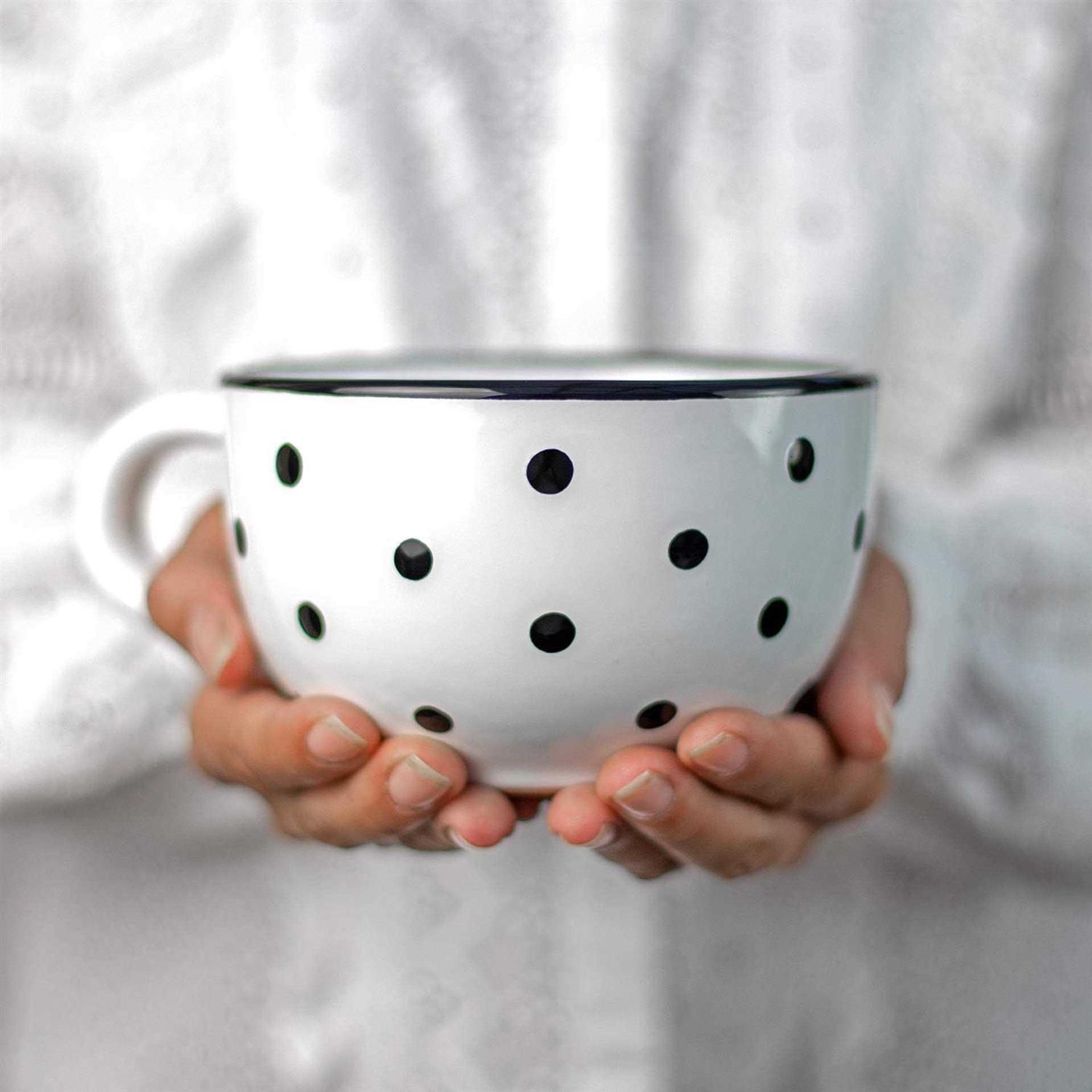 City to Cottage Handmade ceramic Designer White and Polka Dot cup