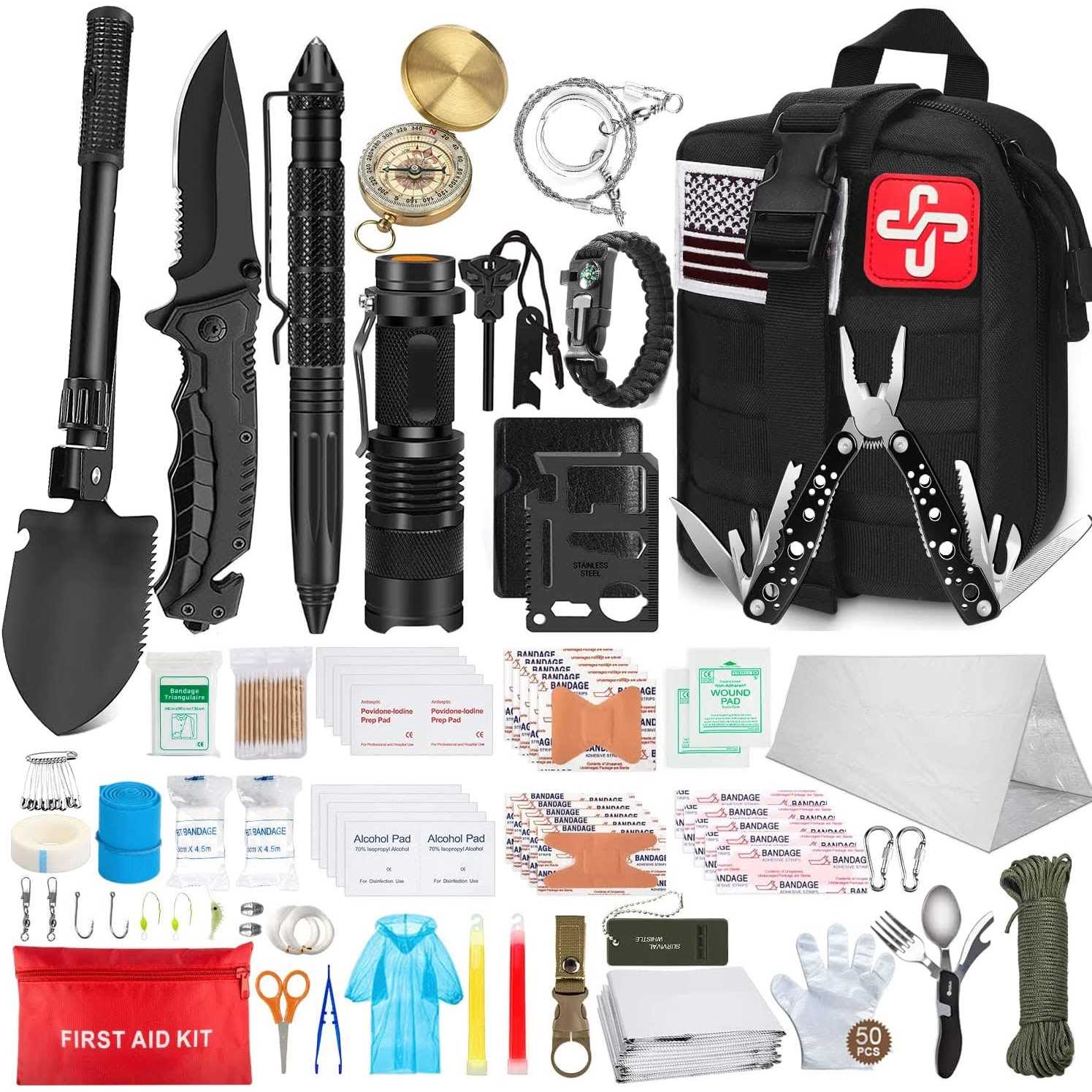 238Pcs Emergency Survival Kit and First Aid Kit, Professional Survival Gear Tool with Tactical Molle Pouch and Emergency Tent for Earthquake
