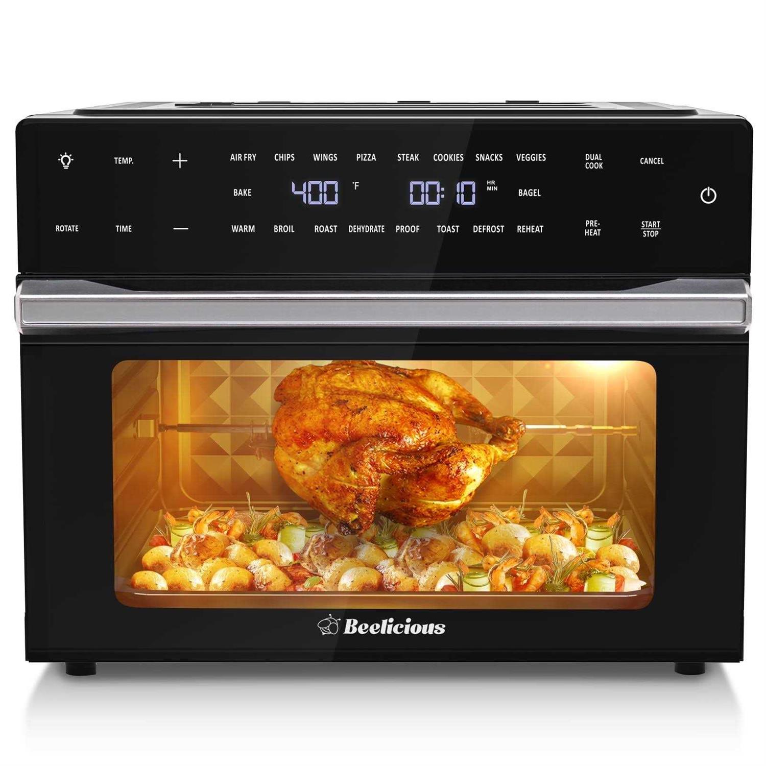 Beelicious 32QT Extra Large Air Fryer, 19-In-1 Air Fryer Toaster Oven Combo with Rotisserie and Dehydrator