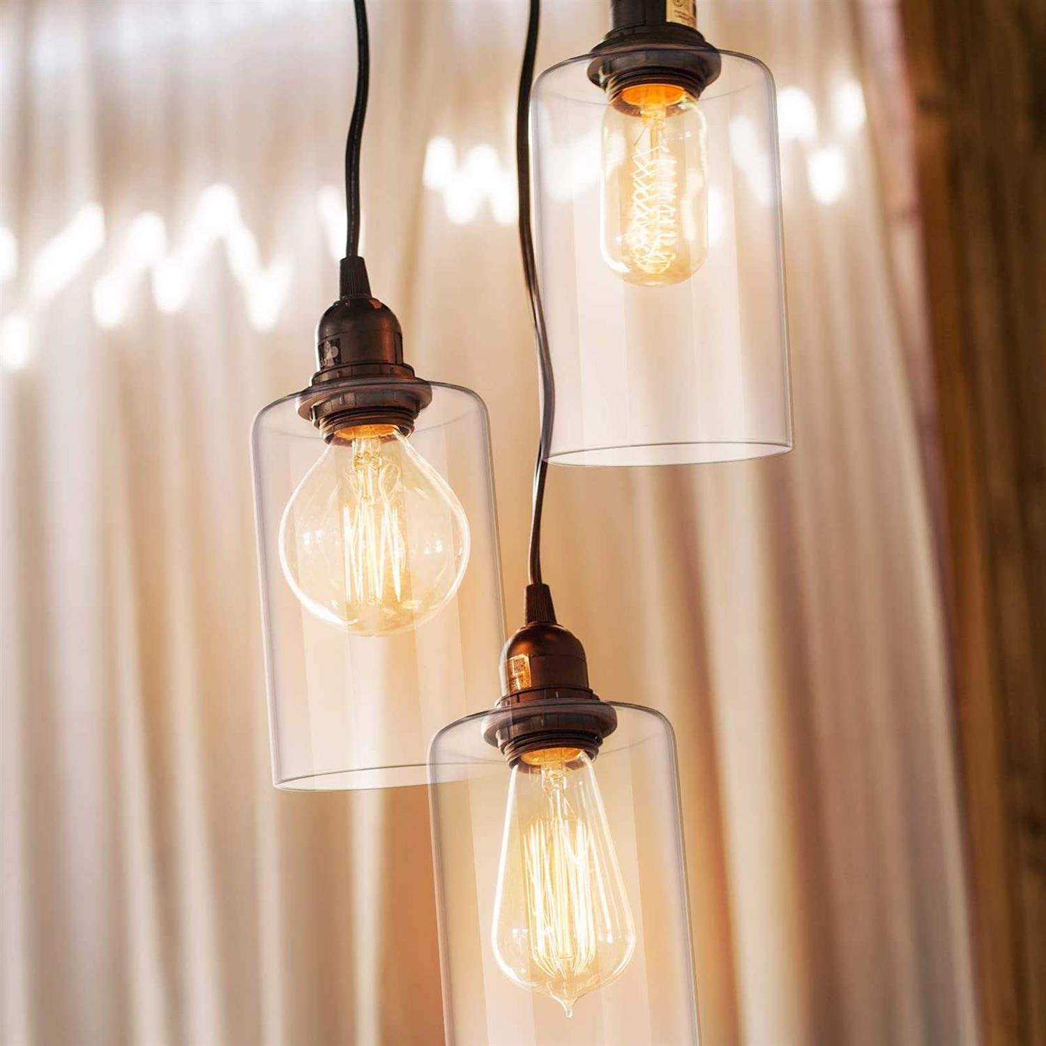 Skelang 2 Pcs Clear Glass Shade Cylinder Glass Lamp Shade with 1-5/8 Fitter