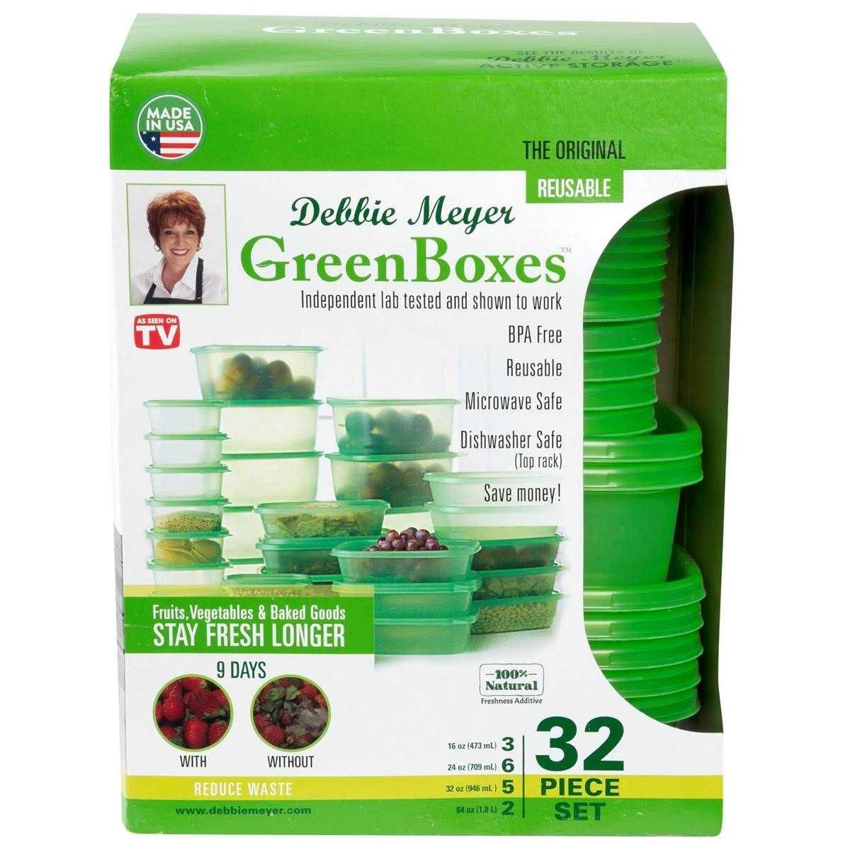 Debbie Meyer GreenBoxes 32 Piece Set – Keeps Fruits, Vegetables, Baked Goods and Snacks Fresh Longer, Reusable, Bpa Free, Microwave and Dishwasher