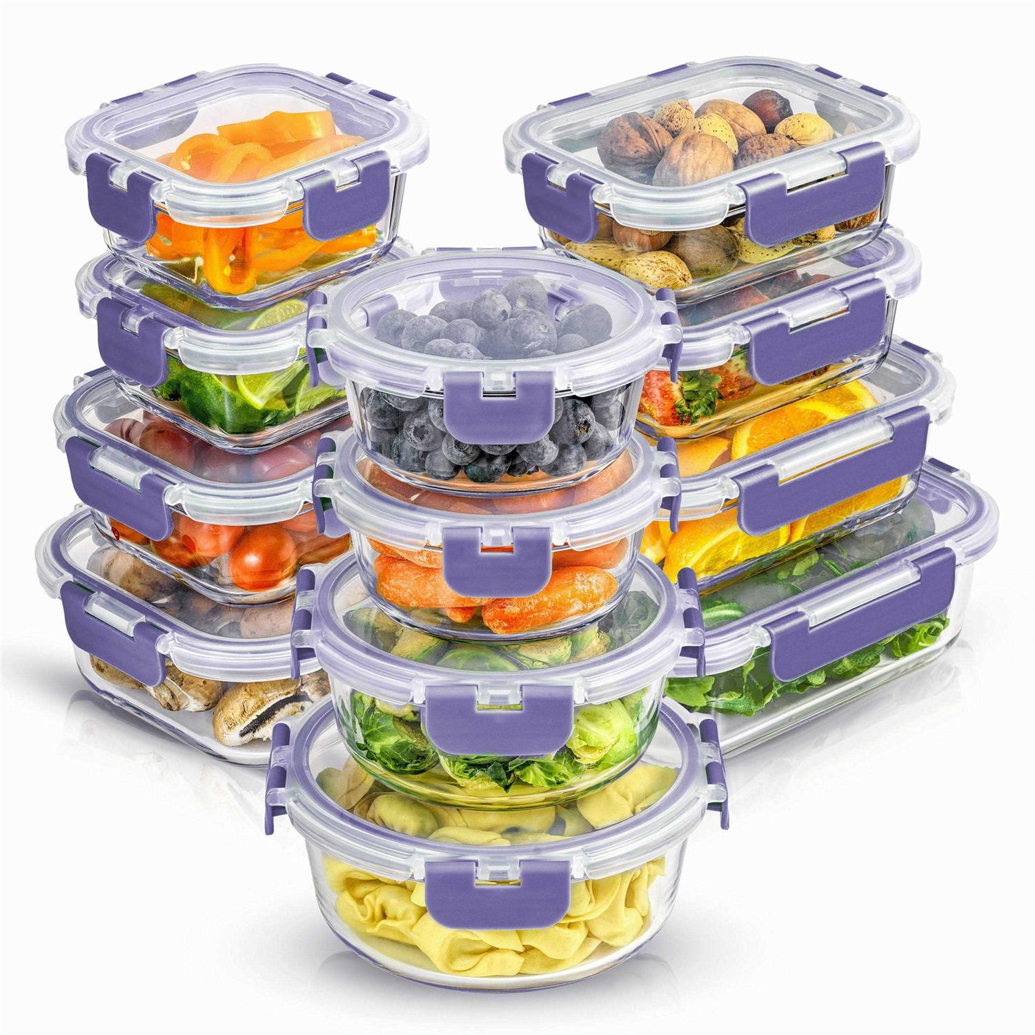 JoyJolt JoyFul 24-Piece Glass Storage Containers with Leakproof Lids Set
