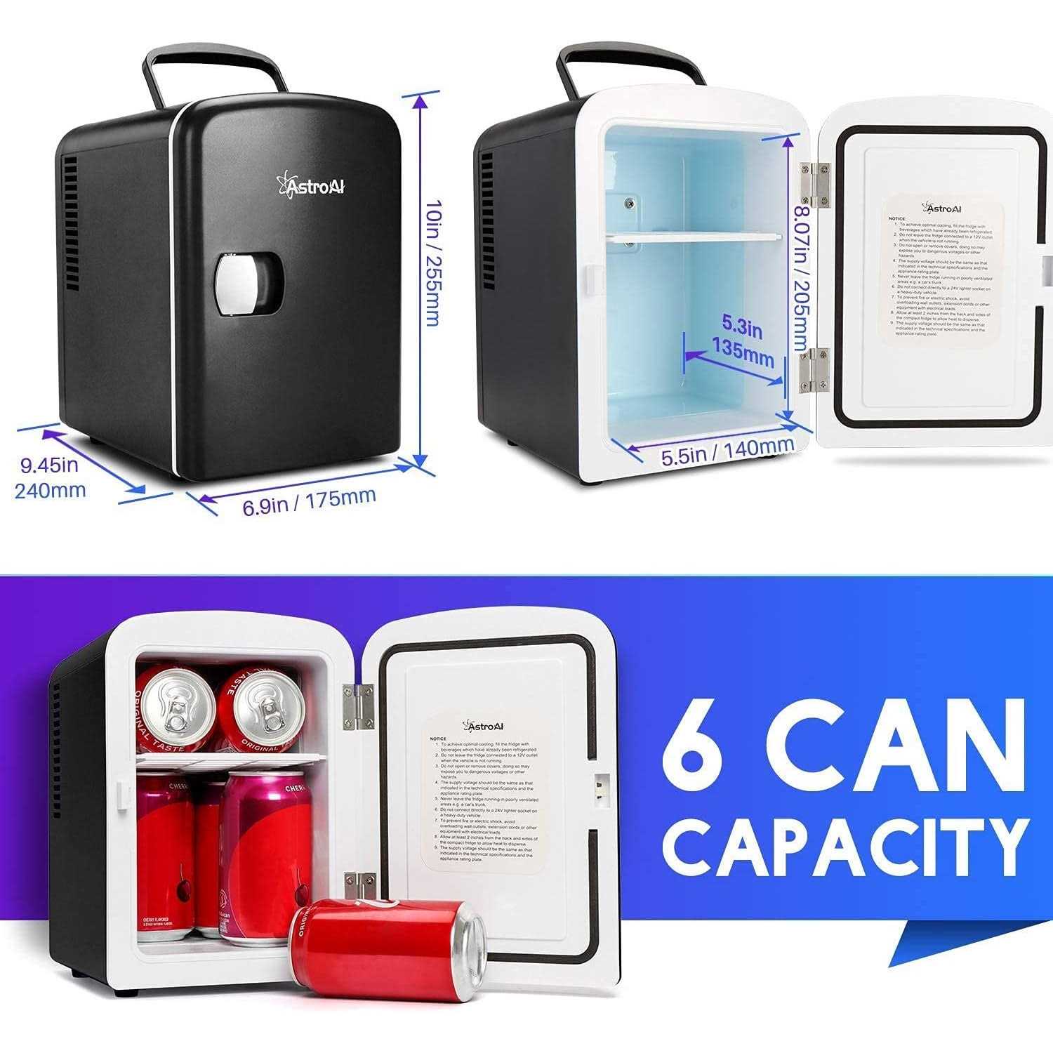 AstroAI Mini Fridge 4 Liter/6 Can AC/DC Portable Thermoelectric Cooler and Warmer for Skincare