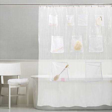 Zenna Home Peva Shower Curtain with Mesh Pockets