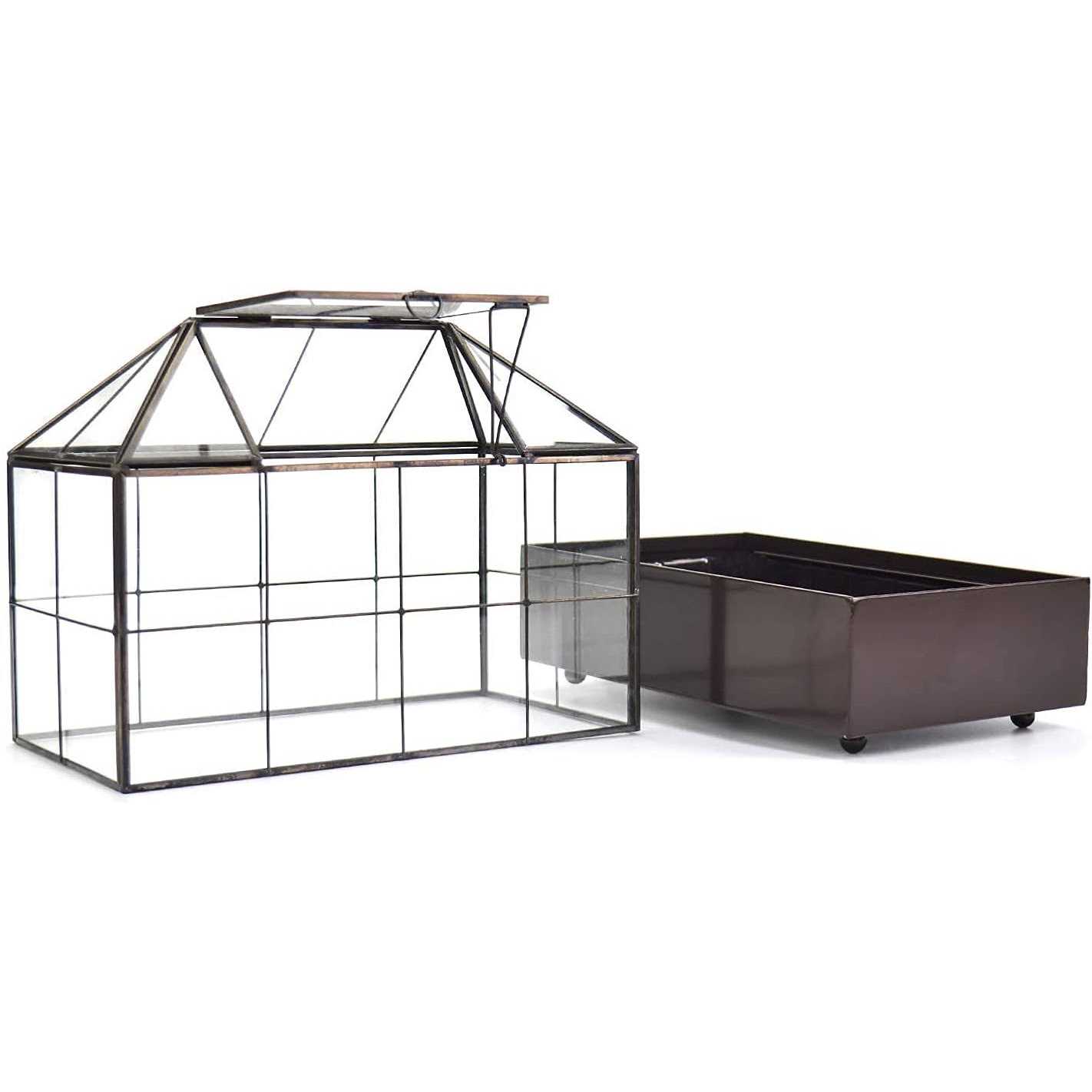 Large Tall Plant Terrarium Glass Glass Greenhouse Terrarium with Lid and Tray,Indoor Tabletop Orchid Succulent Cacti Terrarium Kit 9.5”X9.8”X5.6”