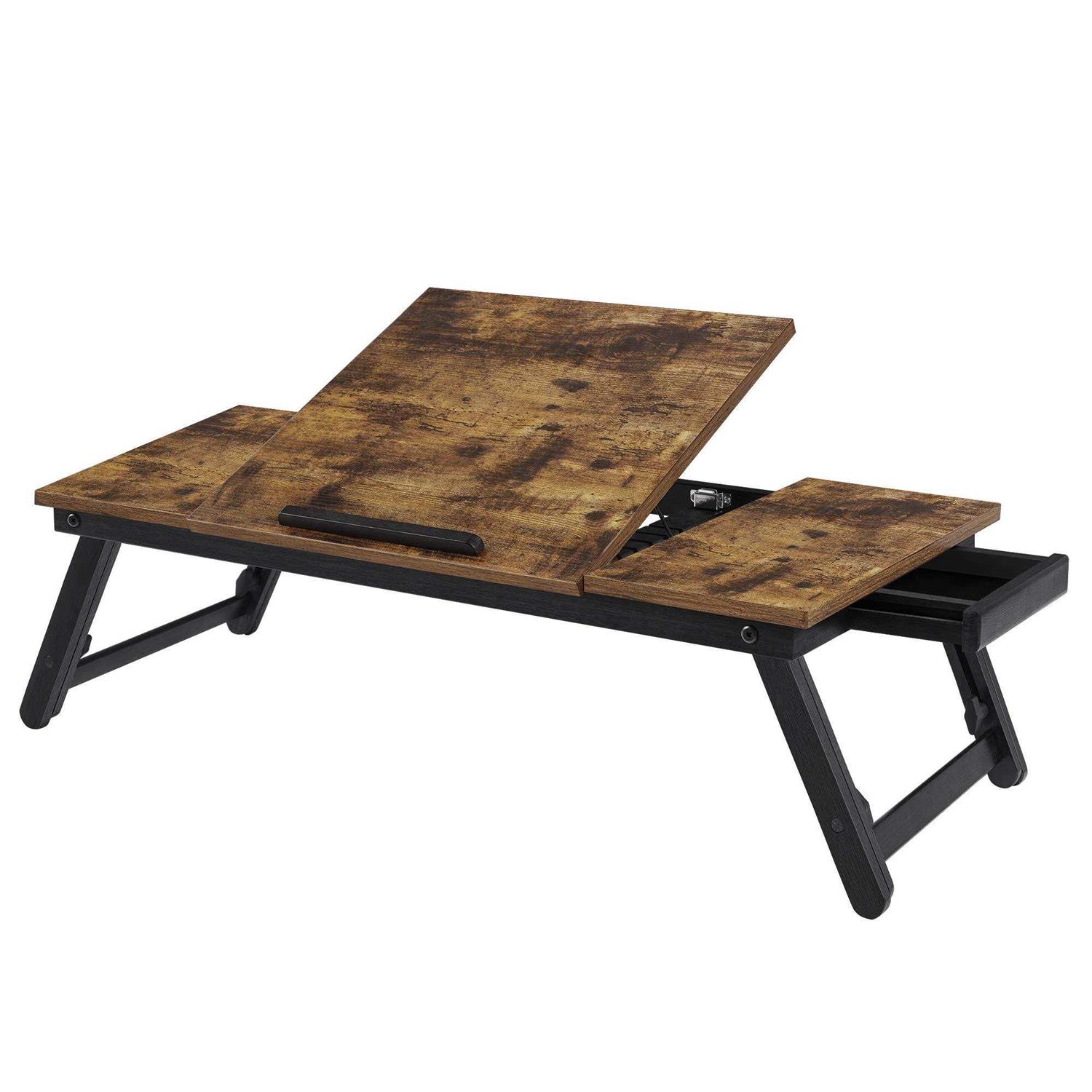 SONGMICS Brown & Black Laptop Table with Adjustable Top