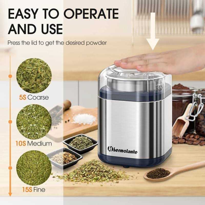 Hermolante Herb Grinder Spice Grinder, 200 w Herb Grinder with Stainless Steel Blade And Cleaning Brush