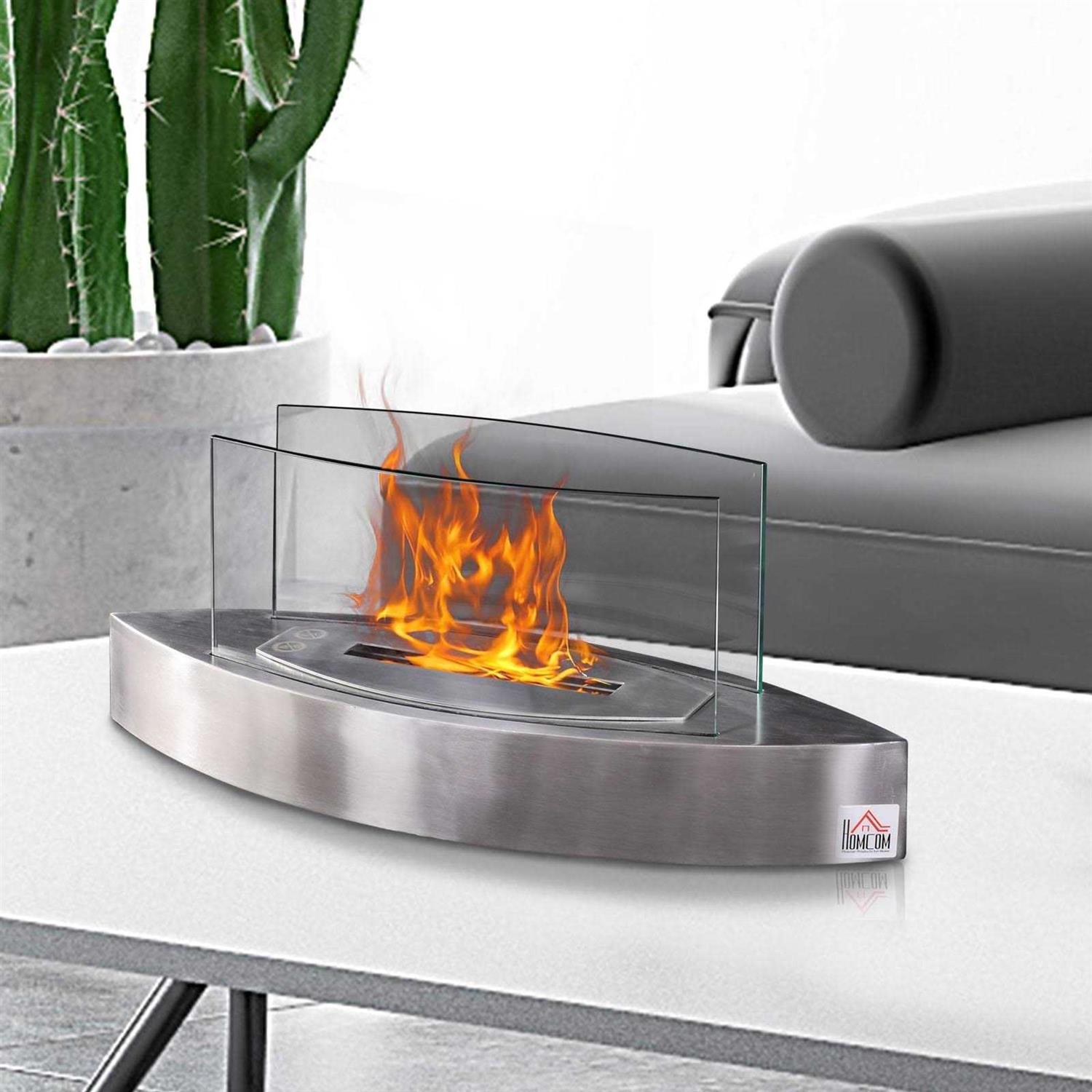 HOMCOM Tabletop Fire Pit Bowl Centerpiece Table Decoration with Glass Walls