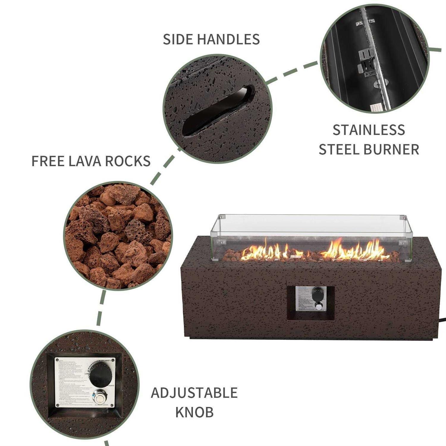 COSIEST Outdoor Rectangle Propane Fire Pit