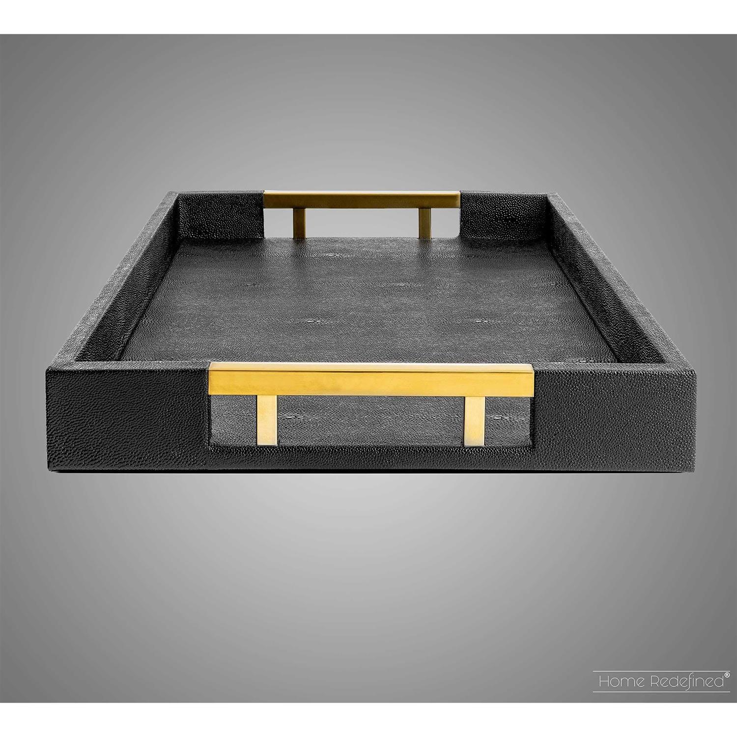 Home Redefined Modern Elegant 18’x12′ Rectangle Glossy Shagreen Decorative Ottoman Coffee Table Perfume Living Room Kitchen Serving Tray