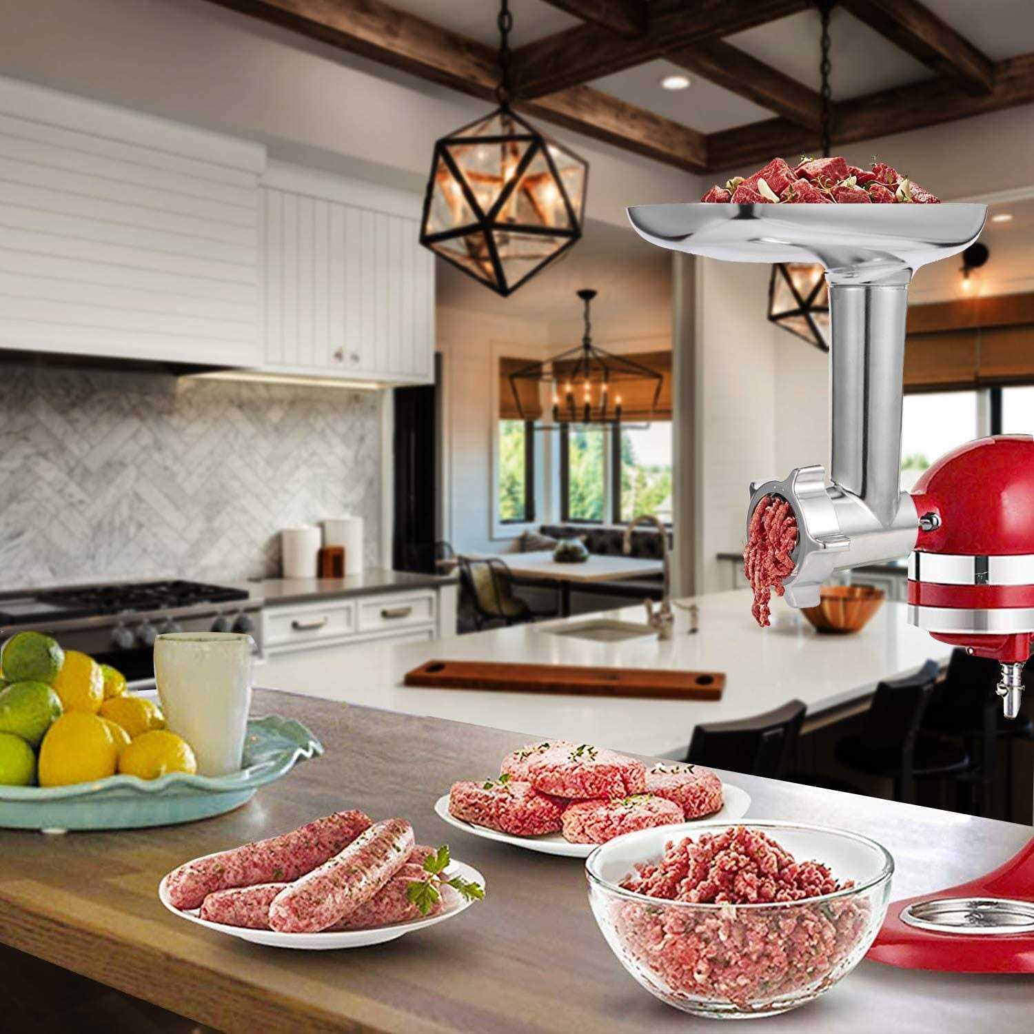 Kitchood Meat Grinder Attachment for KitchenAid Stand Mixers Accessories Included 2 Sausage Stuffer Tubes