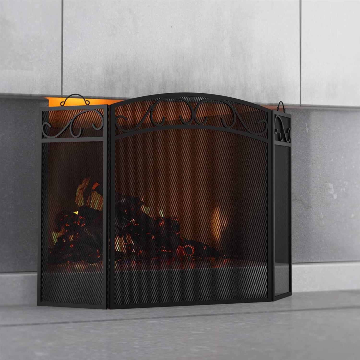Fire Beauty Fireplace Screen 3 Panel with Handles Wrought Iron 51′ x31 Spark Guard Cover