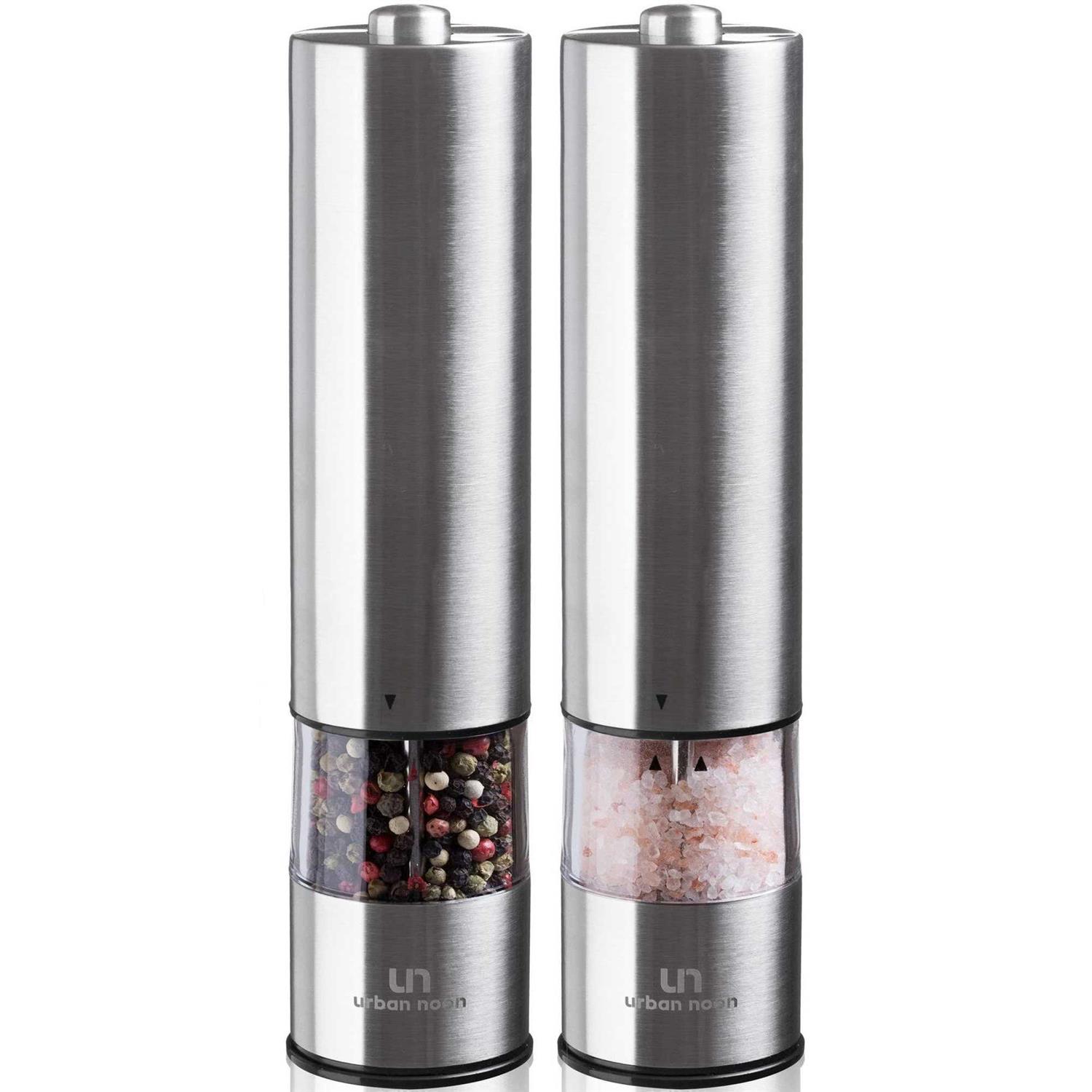urban noon Electric Salt and Pepper Grinder Set Stainless Steel Battery Operated Salt & Pepper Mills with Light