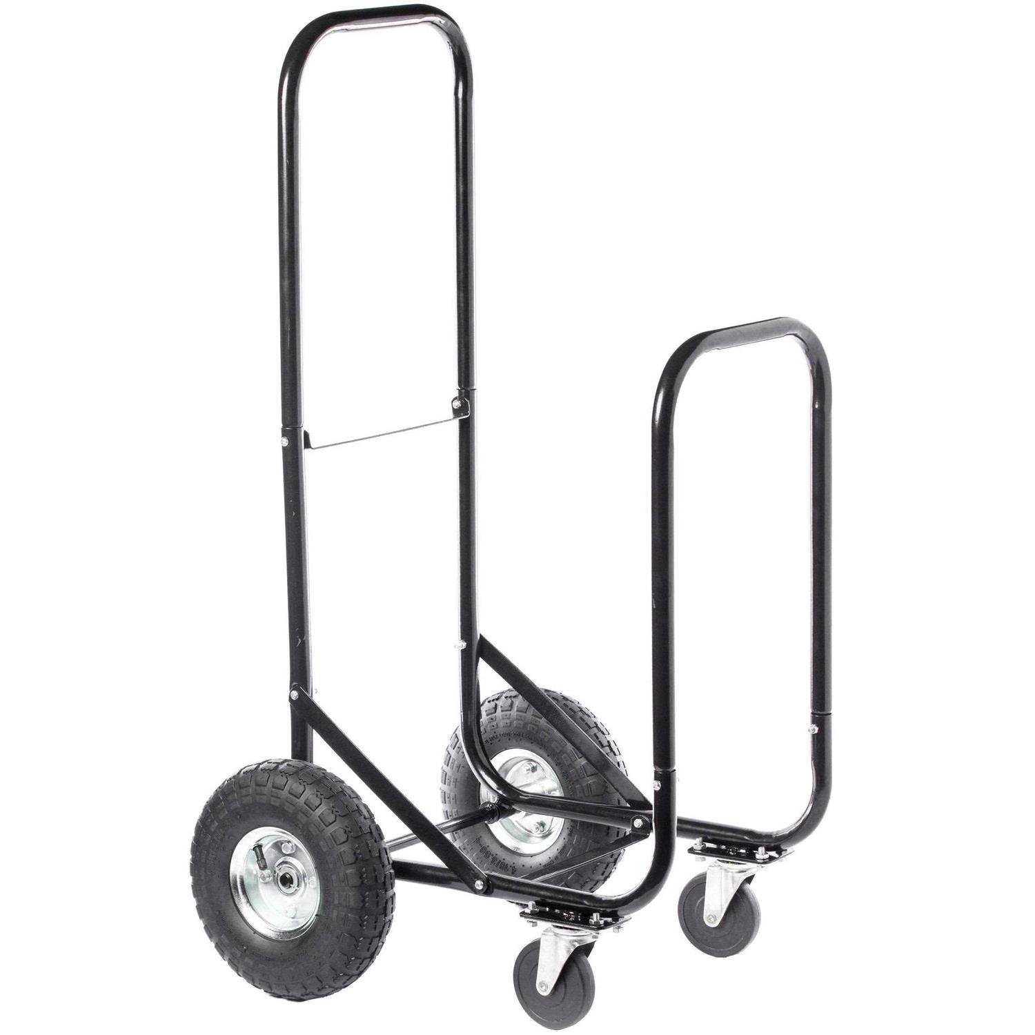 Gardenised Black Firewood Rack Outdoor Indoor Heavy Duty Firewood Carrier Wood Fireplace Tool Rack QI003733