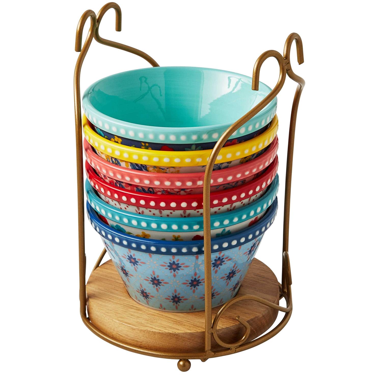 The Pioneer Woman 6 Piece Fancy Flourish Ramekin Set with Carrying Caddy