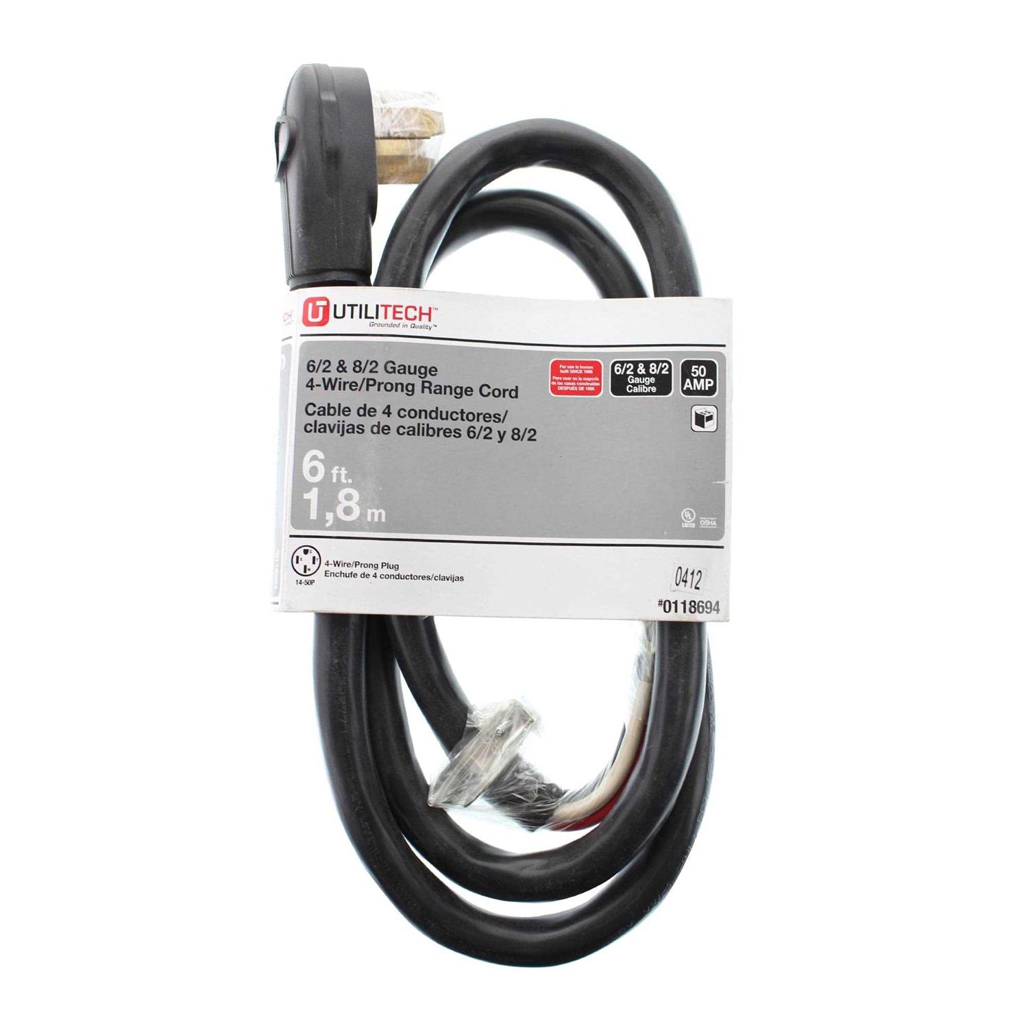 Utilitech 6-ft 4-Prong Black Range Appliance Power Cord