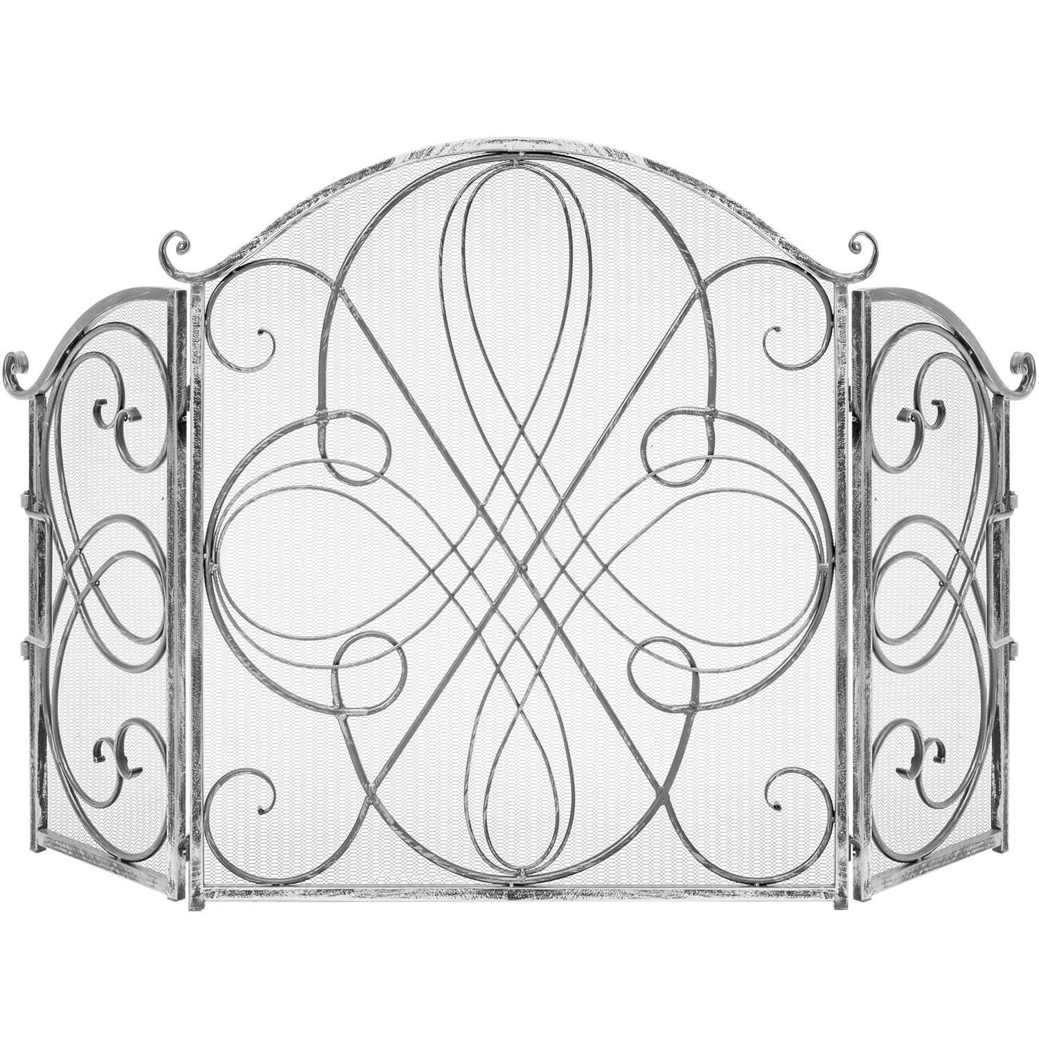 Best Choice Products 3-Panel 55x33in Wrought Iron Fireplace Safety Screen Decorative Scroll Spark Guard Cover