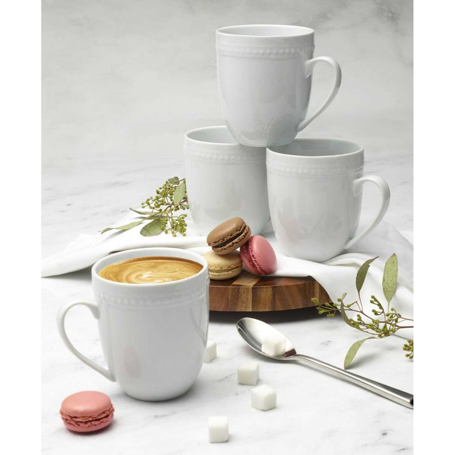 Everyday White by Fitz and Floyd Beaded 14 Ounce Mugs