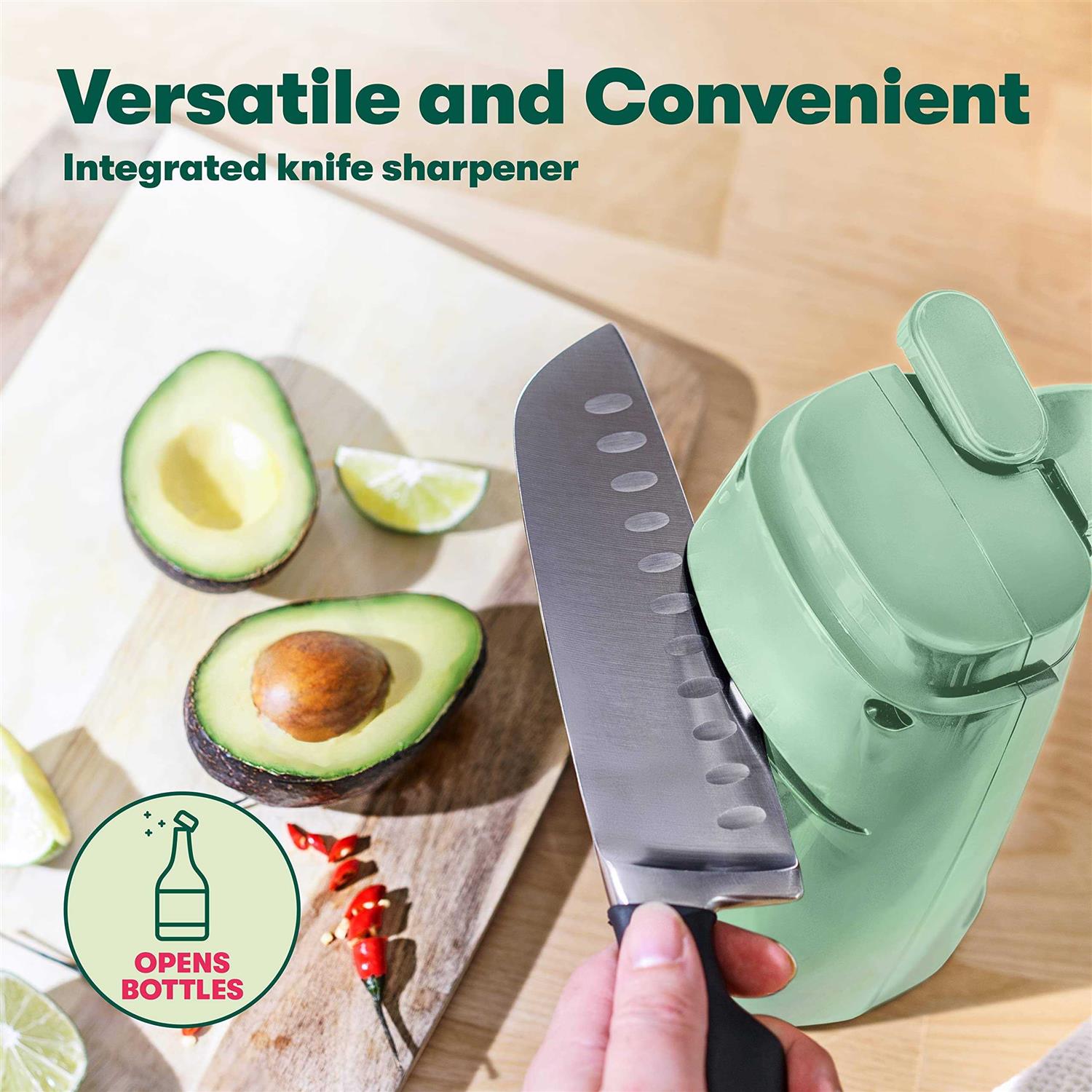 BELLA Electric Can Opener and Knife Sharpener, Multifunctional Jar and Bottle Opener with Removable Cutting Lever and Cord Storage