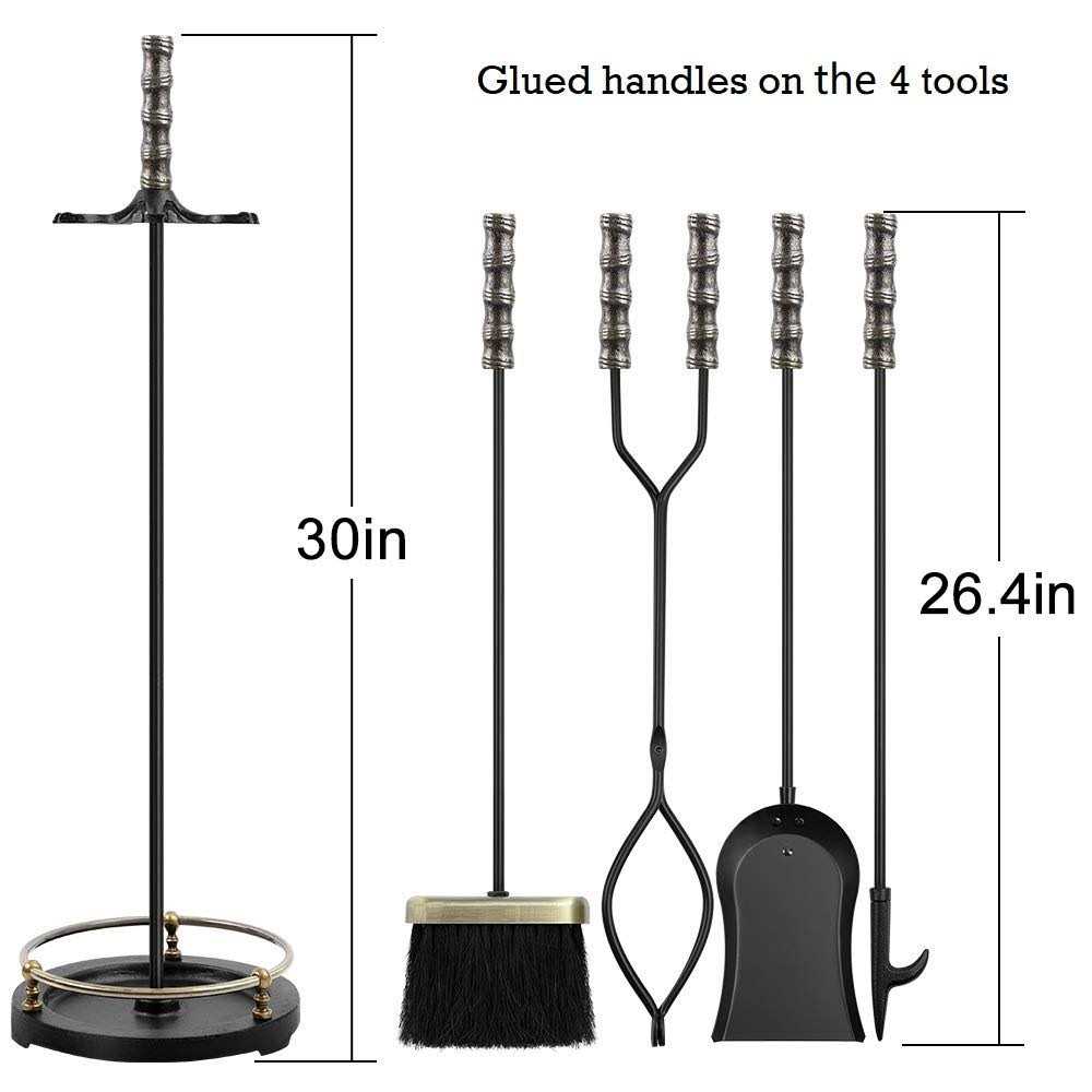 AMAGABELI GARDEN & HOME Amagabeli 5 Pcs Fireplace Tools Set Wrought Iron Fire Toolset Outdoor Model Number BG281