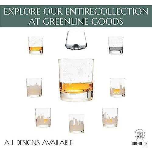 Greenline Goods Etched Whiskey Glasses 10 Oz Tumbler Gift Set Map