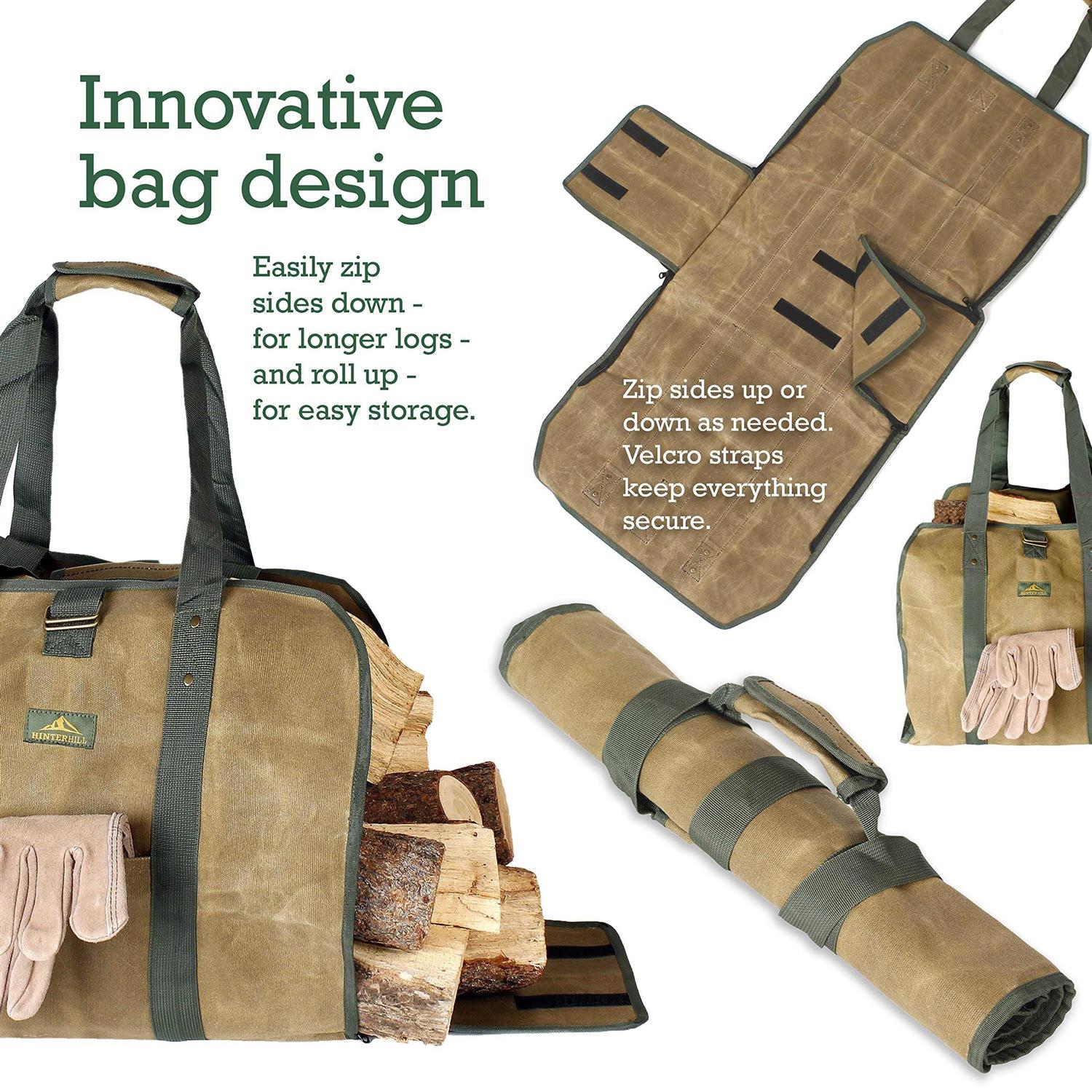 HinterHill 2-in-1 Firewood Carrier Canvas Log Carrier for Firewood Firewood Tote Carrier