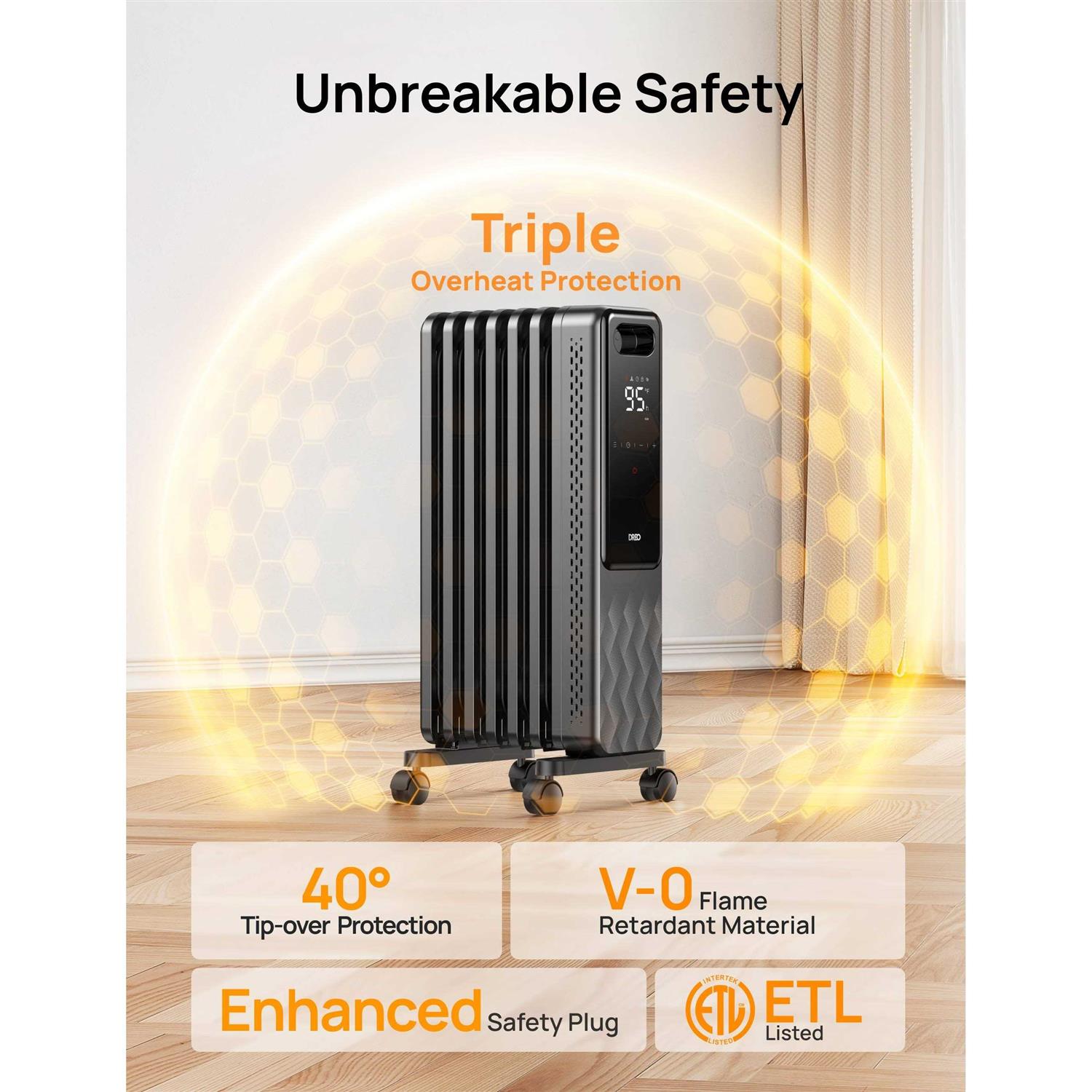 Dreo Oil Filled Radiator Electric Radiant Heaters for indoor use Large Room with Remote Control