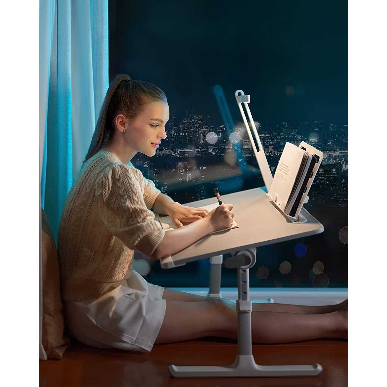 Laptop Bed Tray Desk with LED Desk Light SAIJI Adjustable Laptop Stand for Bed