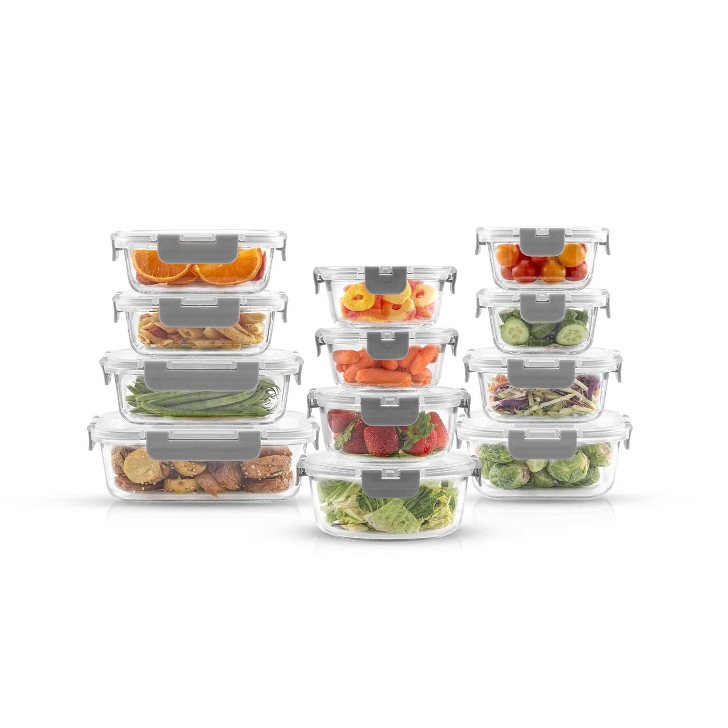 JoyJolt JoyFul 24-Piece Glass Storage Containers with Leakproof Lids Set