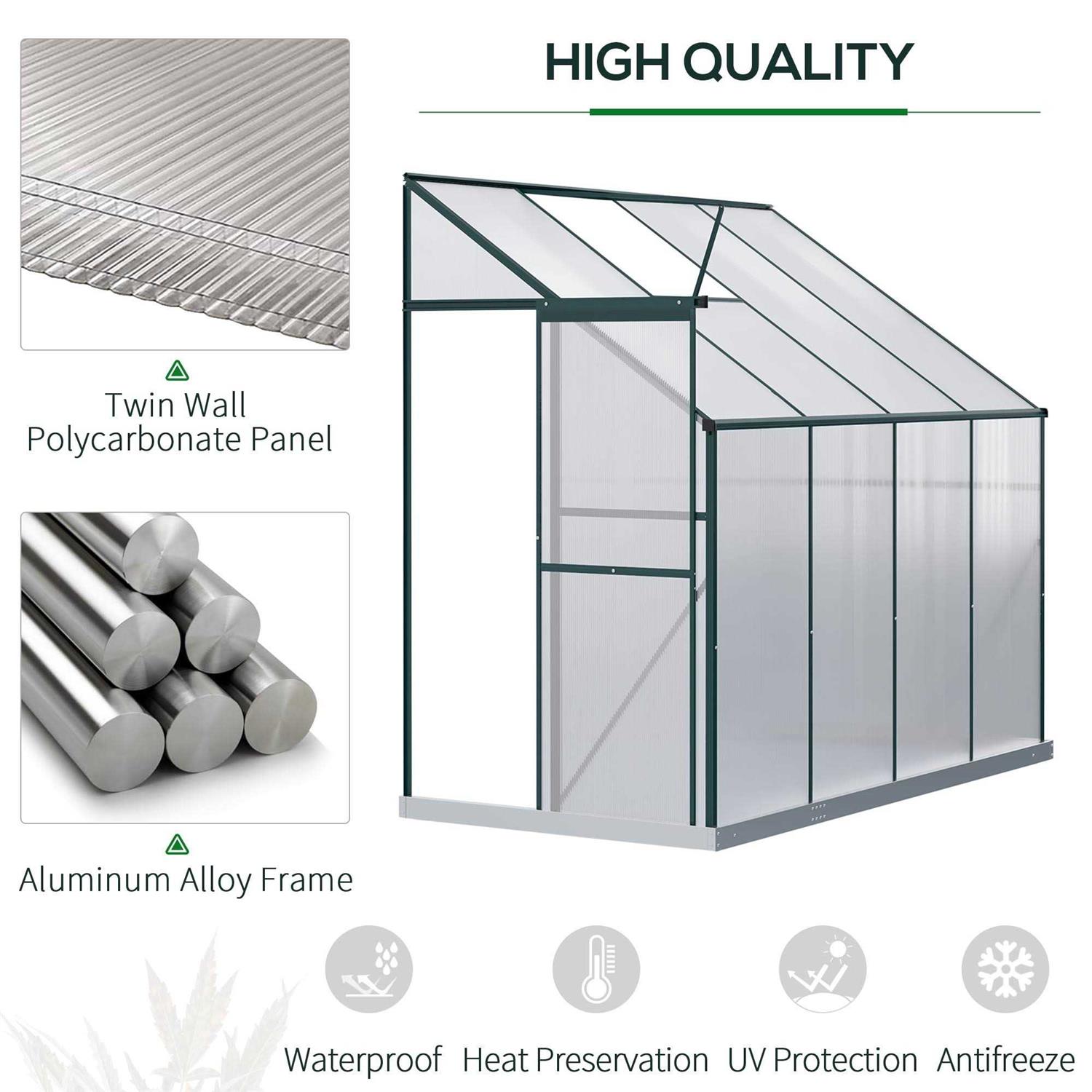 Outsunny Walk-in Garden Greenhouse Aluminum Polycarbonate with Roof Vent for Plants