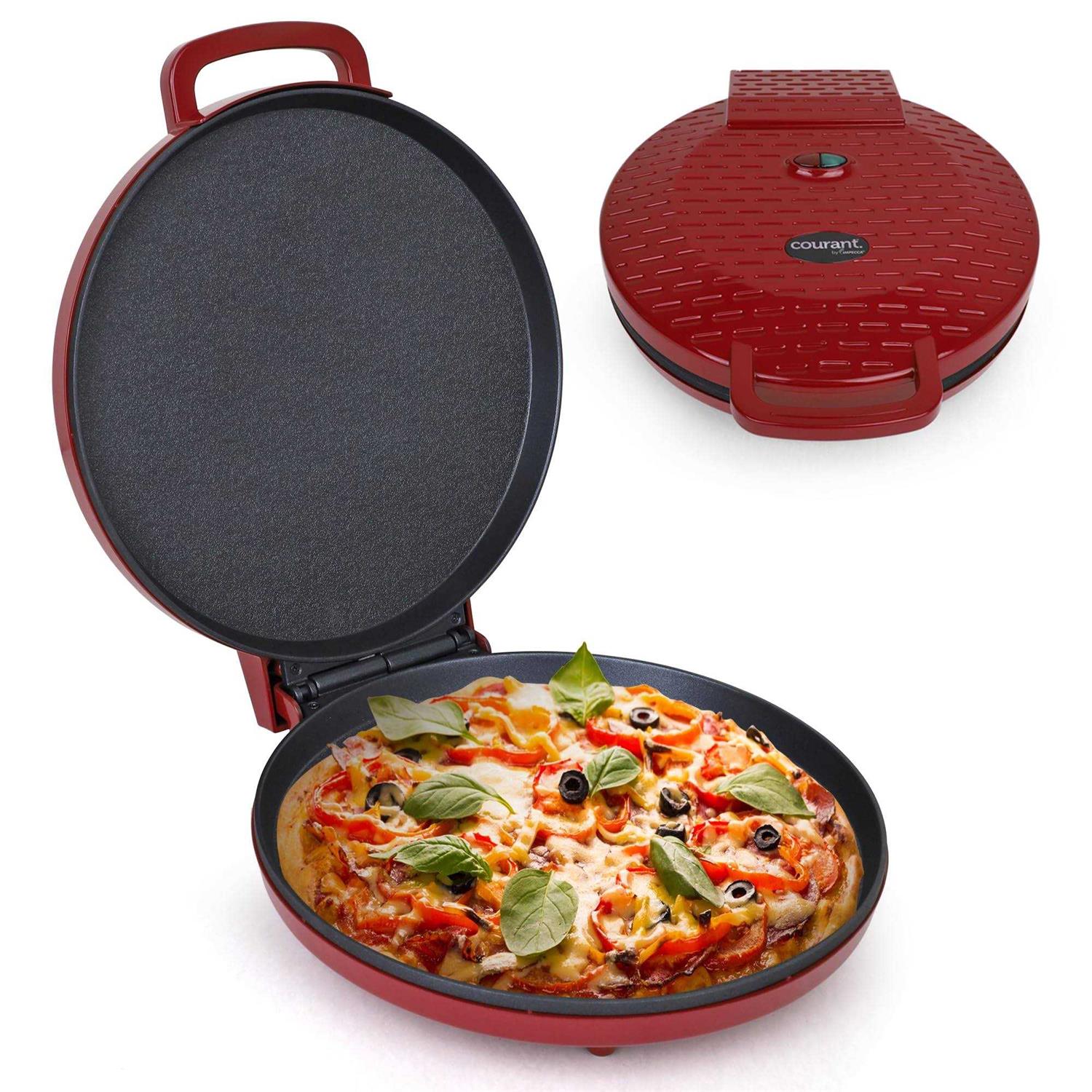 Courant Pizza Maker 12 Inch Pizzas Machine Newly improved Cool-touch Handle Non-stick plates Pizza Oven & Calzone Maker