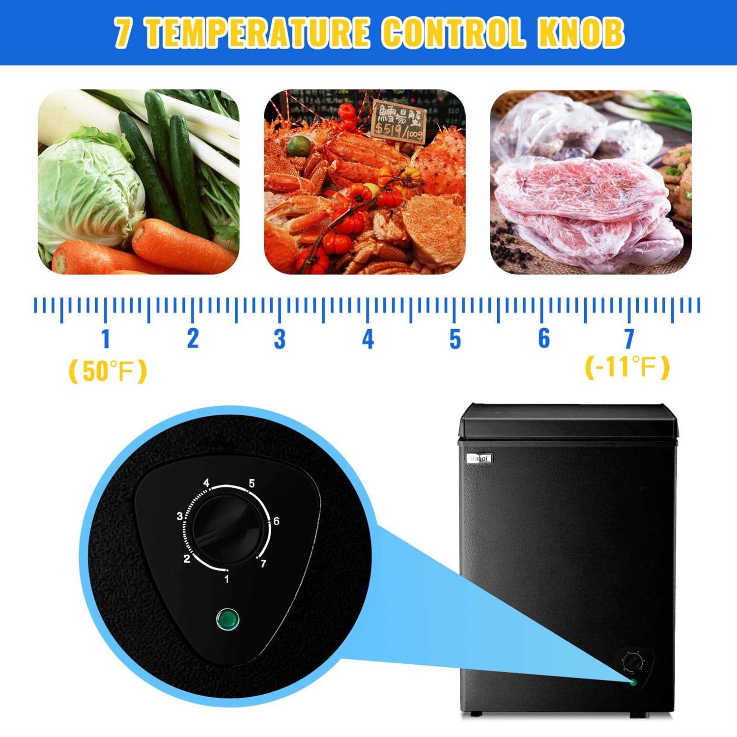 Chest Freezer WANAI 3.5 Cubic Deep Freezer with Top Open Door and Removable Storage Basket