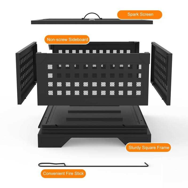 KIETLER 21.7 Inches Square Fire Pit Wood Burning Outdoor Firepit with Spark Screen