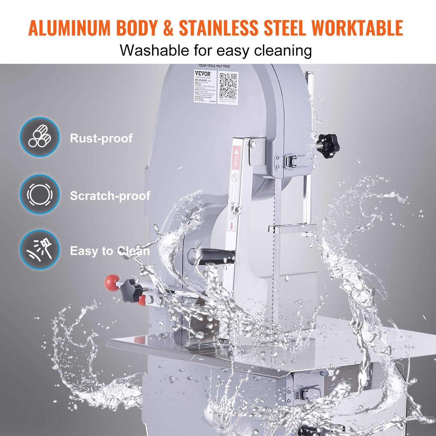 VEVOR Commercial Electric Meat Bandsaw 1500W Stainless Steel Countertop Bone Sawing Machine