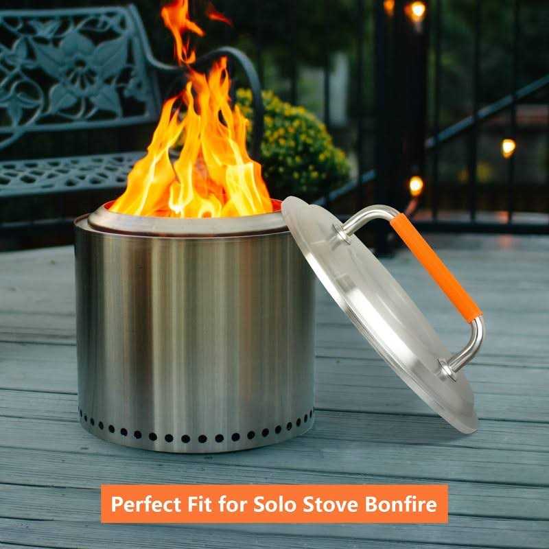 Fire Pit Lid Accessory for Bonfire Fire Pit Burly Grill 20 inch Lid 304 Stainless Steel with Heat Resistant Handle for Solo Stove Bonfire 19.5