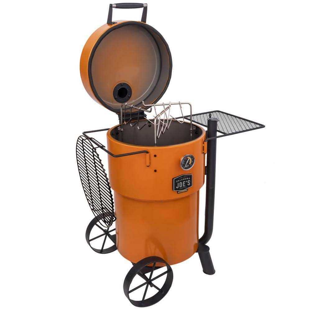 OKLAHOMA JOE’S Bronco 284 sq. in. Drum Charcoal Smoker and Grill in Orange with Cover