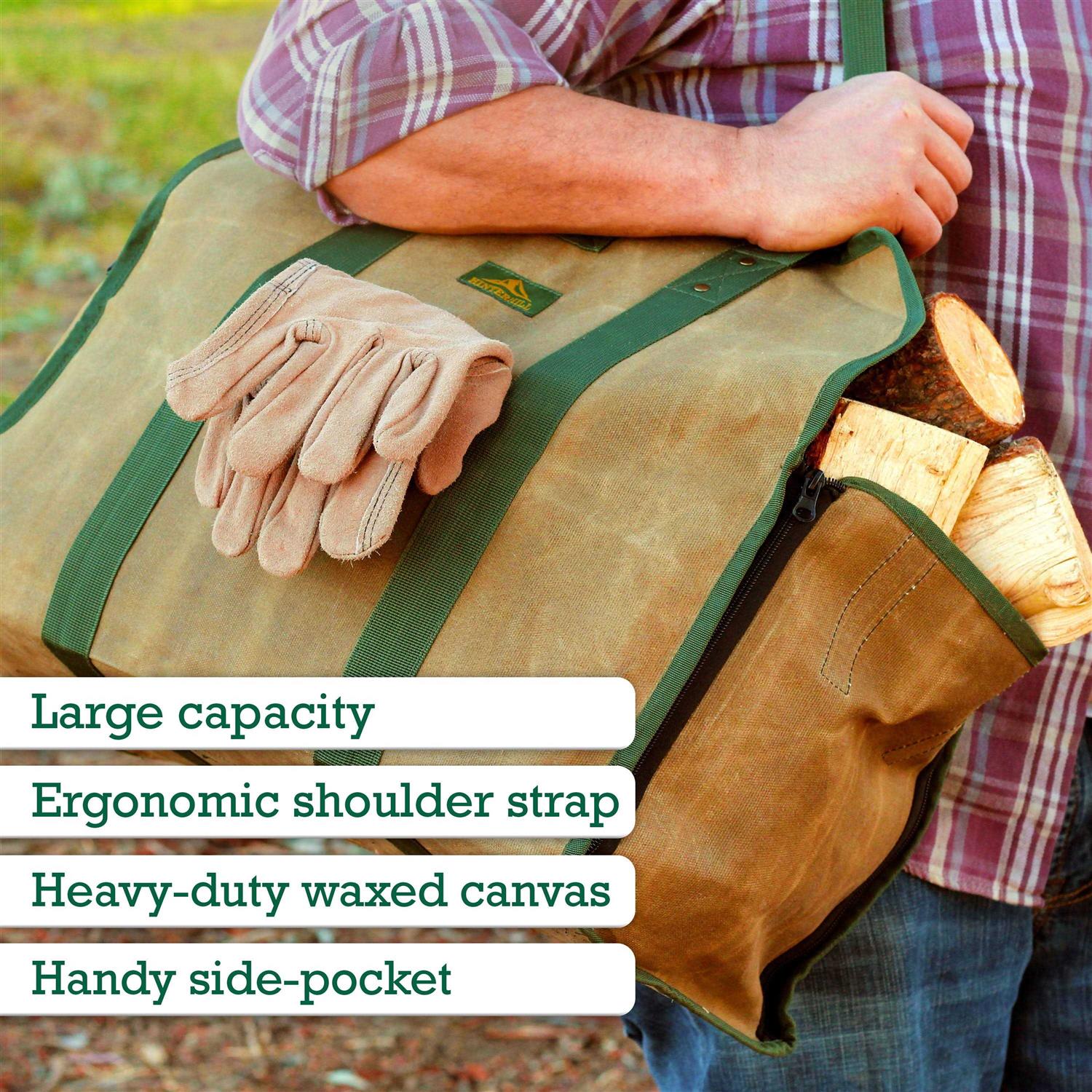 HinterHill 2-in-1 Firewood Carrier Canvas Log Carrier for Firewood Firewood Tote Carrier