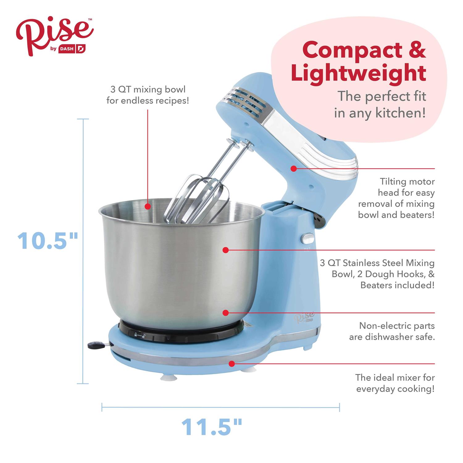 Rise by Dash 3 qt. 6 Speed Stand Mixer 6065223