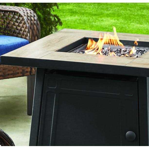 Mainstays 30 inch Square Tile Top Gas Fire Pit Table with 50,000 BTU