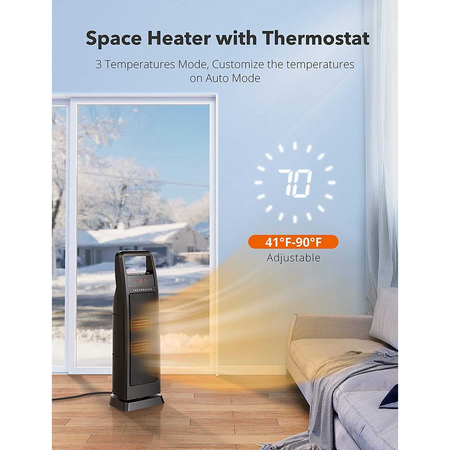 Taotronics Space Heater, 1500w Portable Electric Heater, Fast Quiet Tower Oscillating Heater for Office, Home and Bedroom