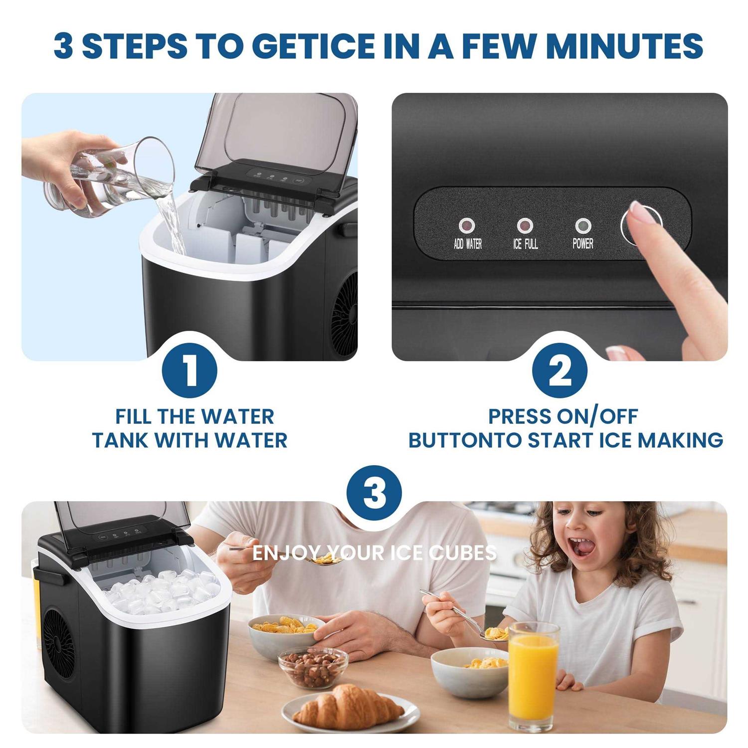 Kissair Countertop Ice Maker Self-Cleaning Portable Ice Maker Machine with Handle