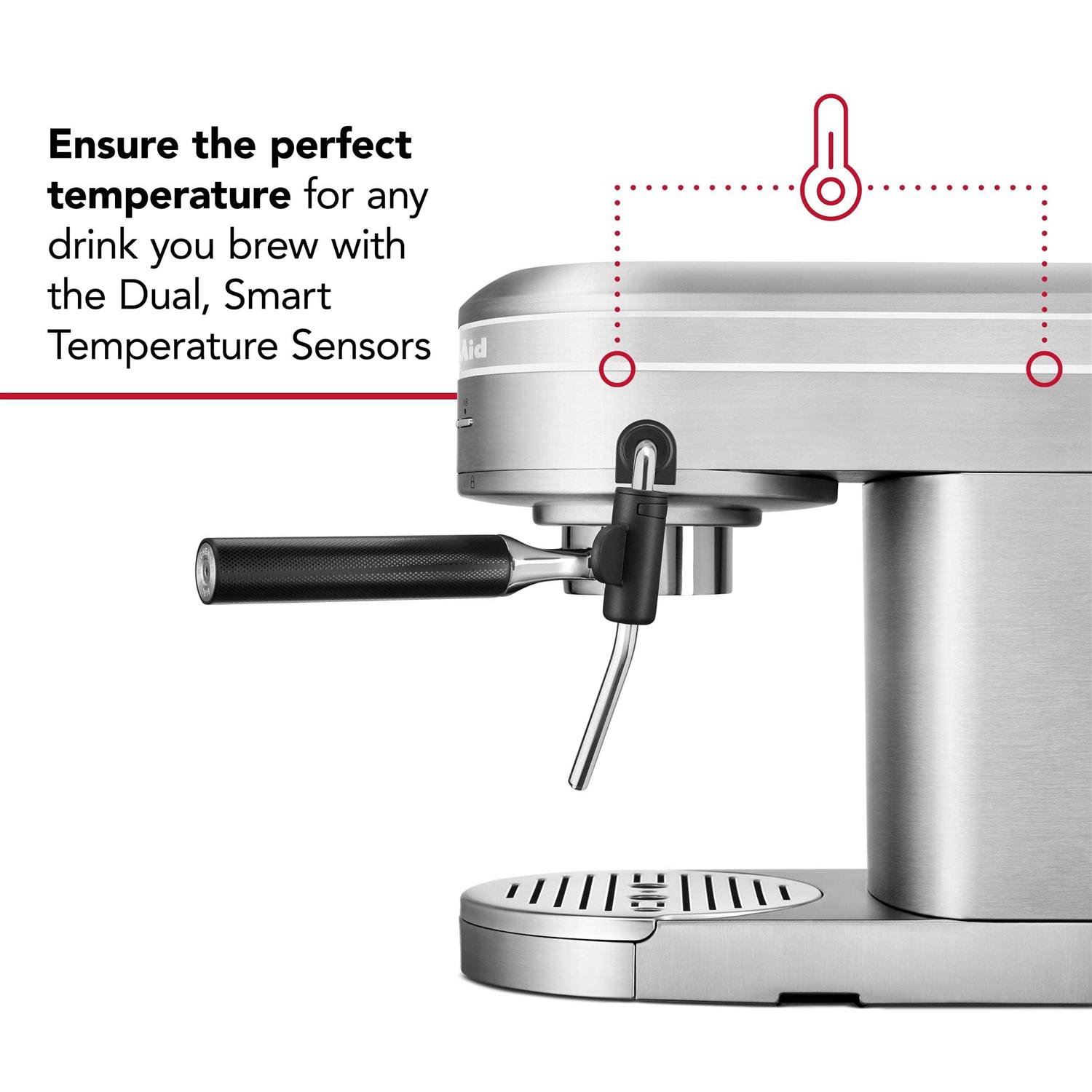 KitchenAid Metal Semi-Automatic Espresso Machine and Automatic Milk Frother Attachment Bundle KES6504SX