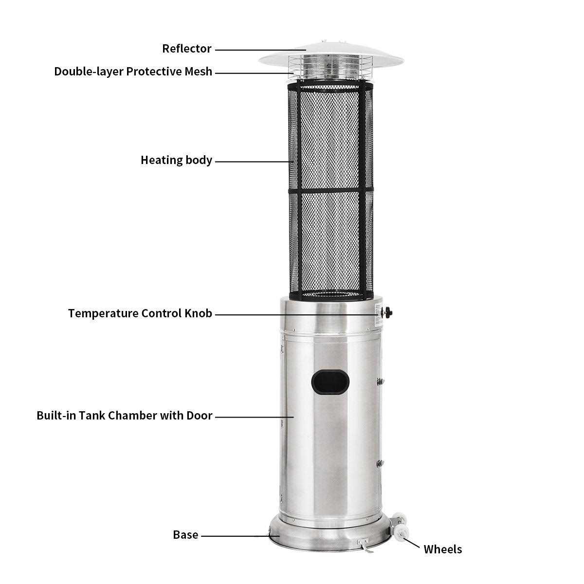 Costway 34000 BTU Patio Heaters Stainless Steel Round Propane Glass Tube Flame
