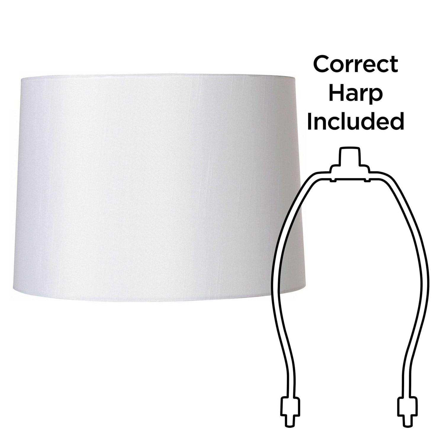 Springcrest Set of 2 Drum Lamp Shades White Fabric Medium 13 Top x 14 Bottom x 10 High Spider Replacement Harp and Finial Fitting