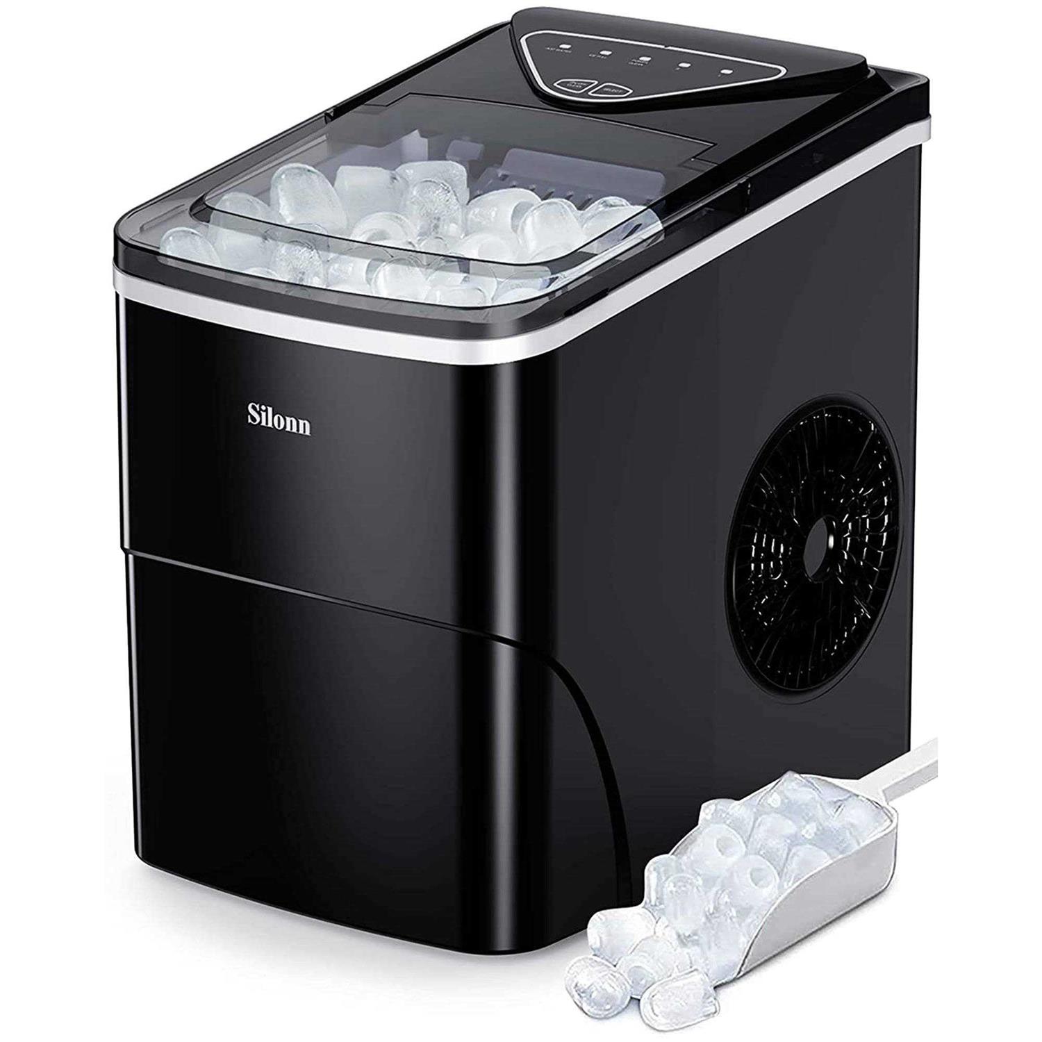 Silonn Ice Maker Countertop, 9 Cubes Ready in 6 Mins, 26lbs in 24Hrs, Self-Cleaning Ice Machine with Ice Scoop and Basket