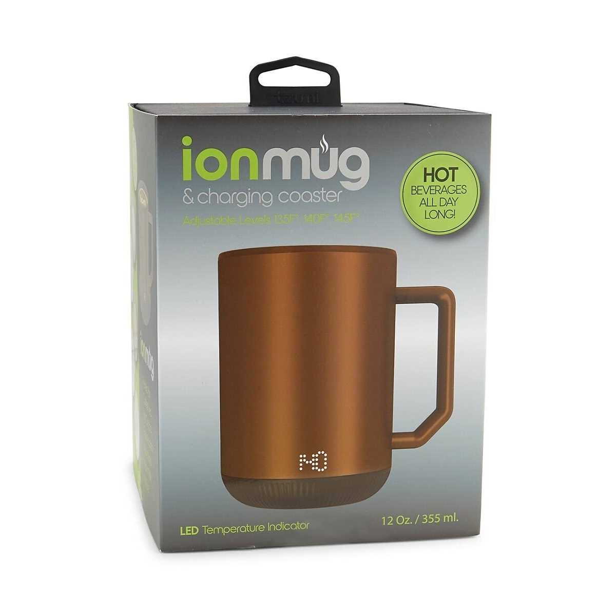 Ionmug Stainless Steel Self Heating Coffee Mug with Lid & Charging Coaster