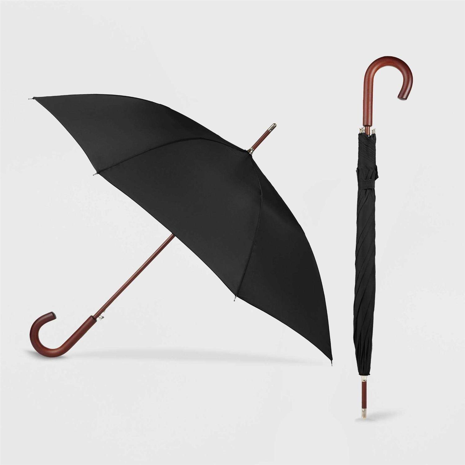 Totes Auto Open Wooden Stick Umbrella