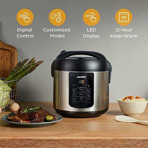 Comfee’ Rice Cooker, 6-in-1 Stainless Steel Multi Cooker, Slow Cooker, Steamer, Saute, and Warmer