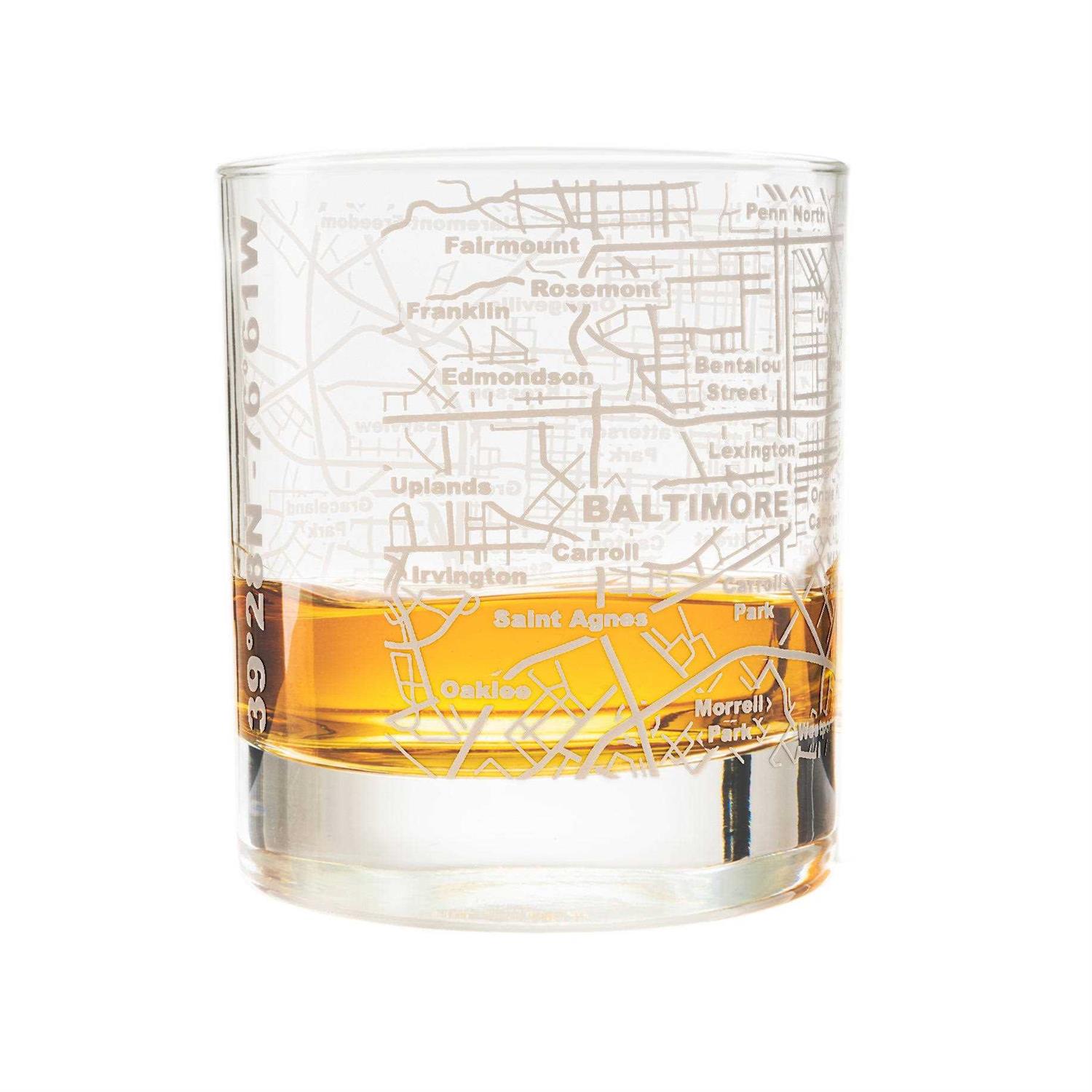 Greenline Goods Etched Whiskey Glasses 10 Oz Tumbler Gift Set Map
